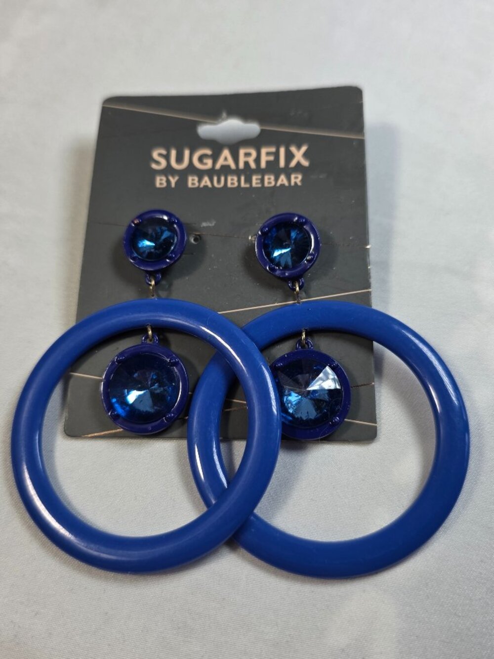 Sugarfix by Baublebar Blue Resin Round Hoop Drop Earrings Large Crystal Statemen